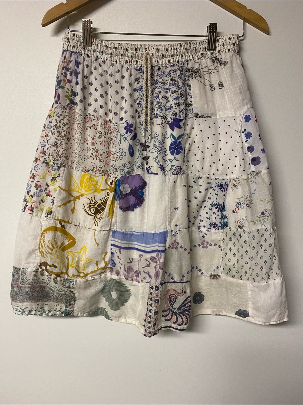 Boho Women's Patchwork 100% Cotton Skirt - White Multi Floral Made in India